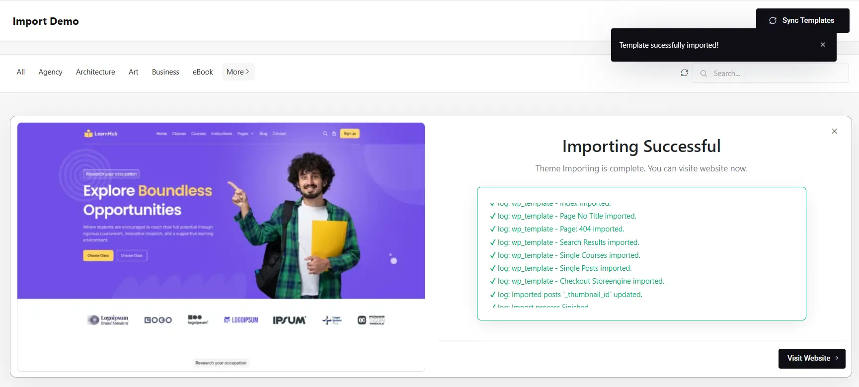 Your Theme Import Successful 