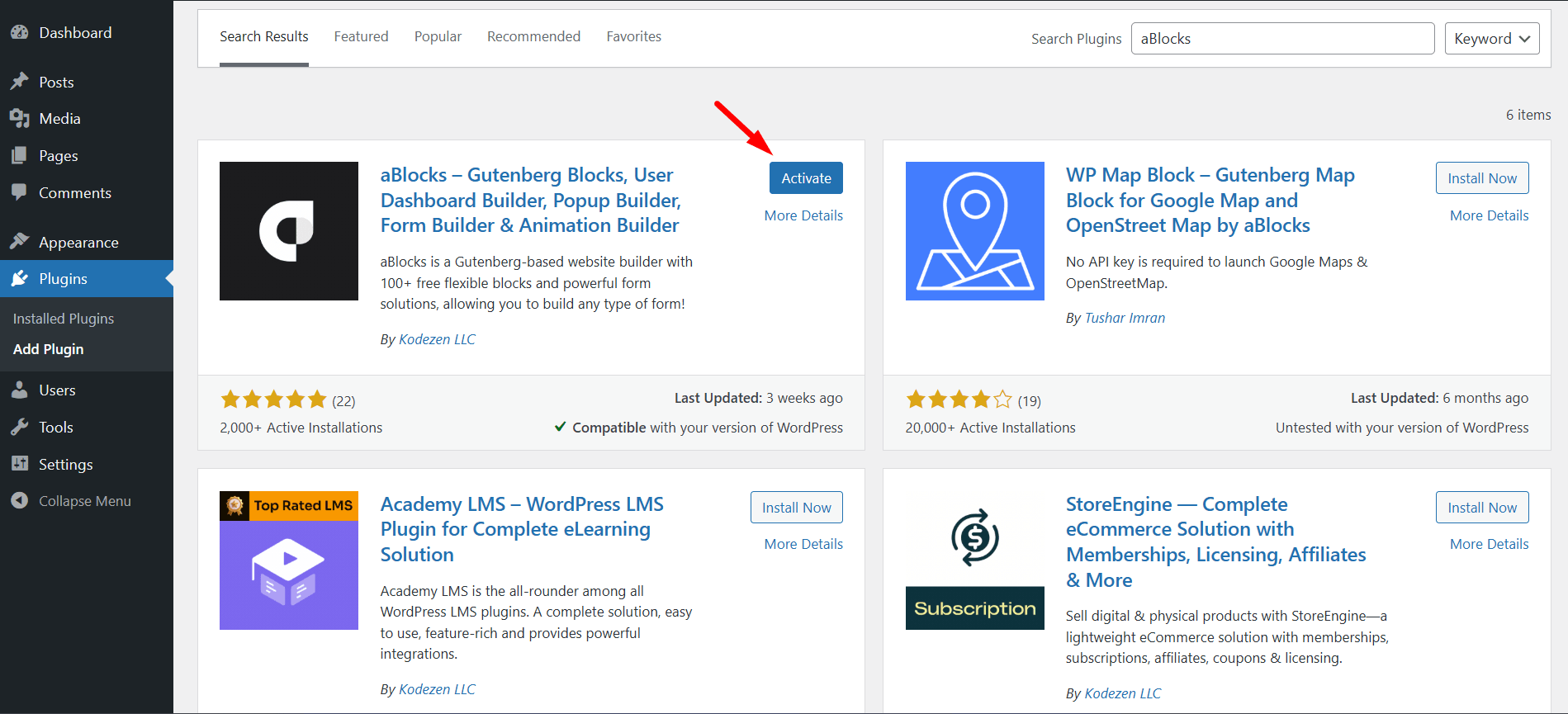 Activate aBlocks Plugin